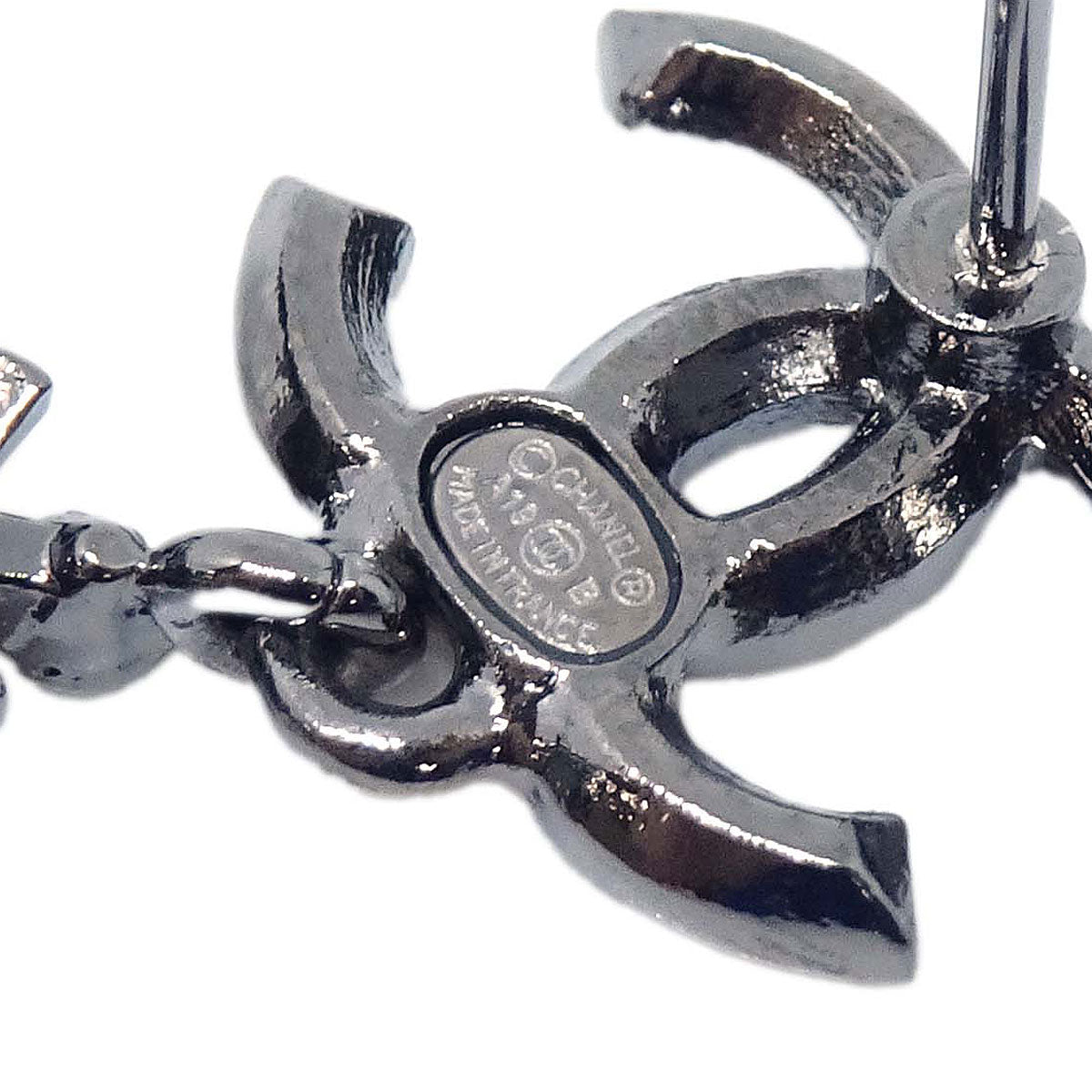 Chanel CC Snowflake Dangle Pierced Earrings Silver Rhinestone A19B
