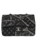 Chanel 2011 Black Tweed Lambskin Patchwork Stitch Shoulder Bag