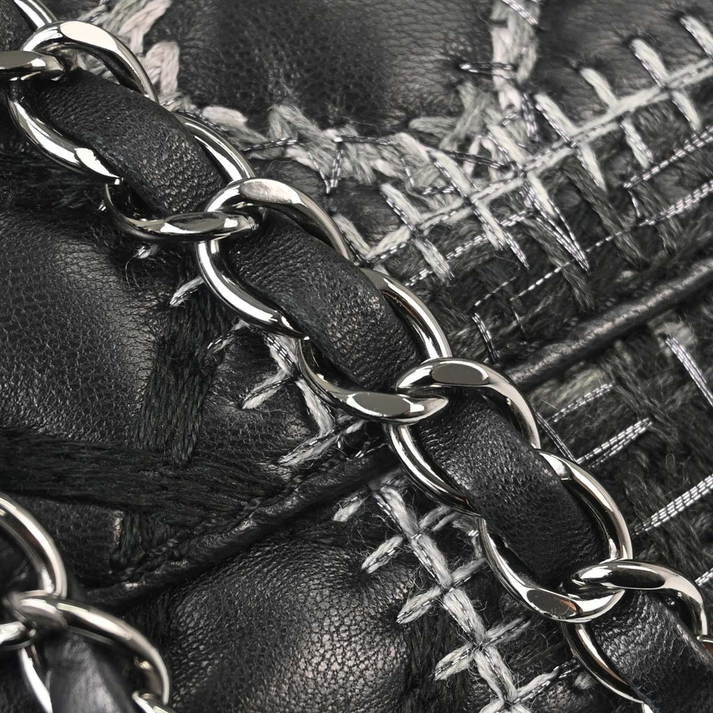 Chanel 2011 Black Tweed Lambskin Patchwork Stitch Shoulder Bag