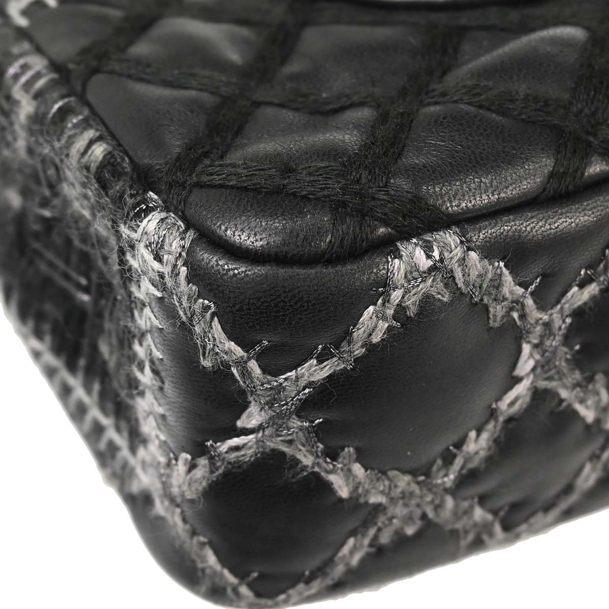 Chanel 2011 Black Tweed Lambskin Patchwork Stitch Shoulder Bag