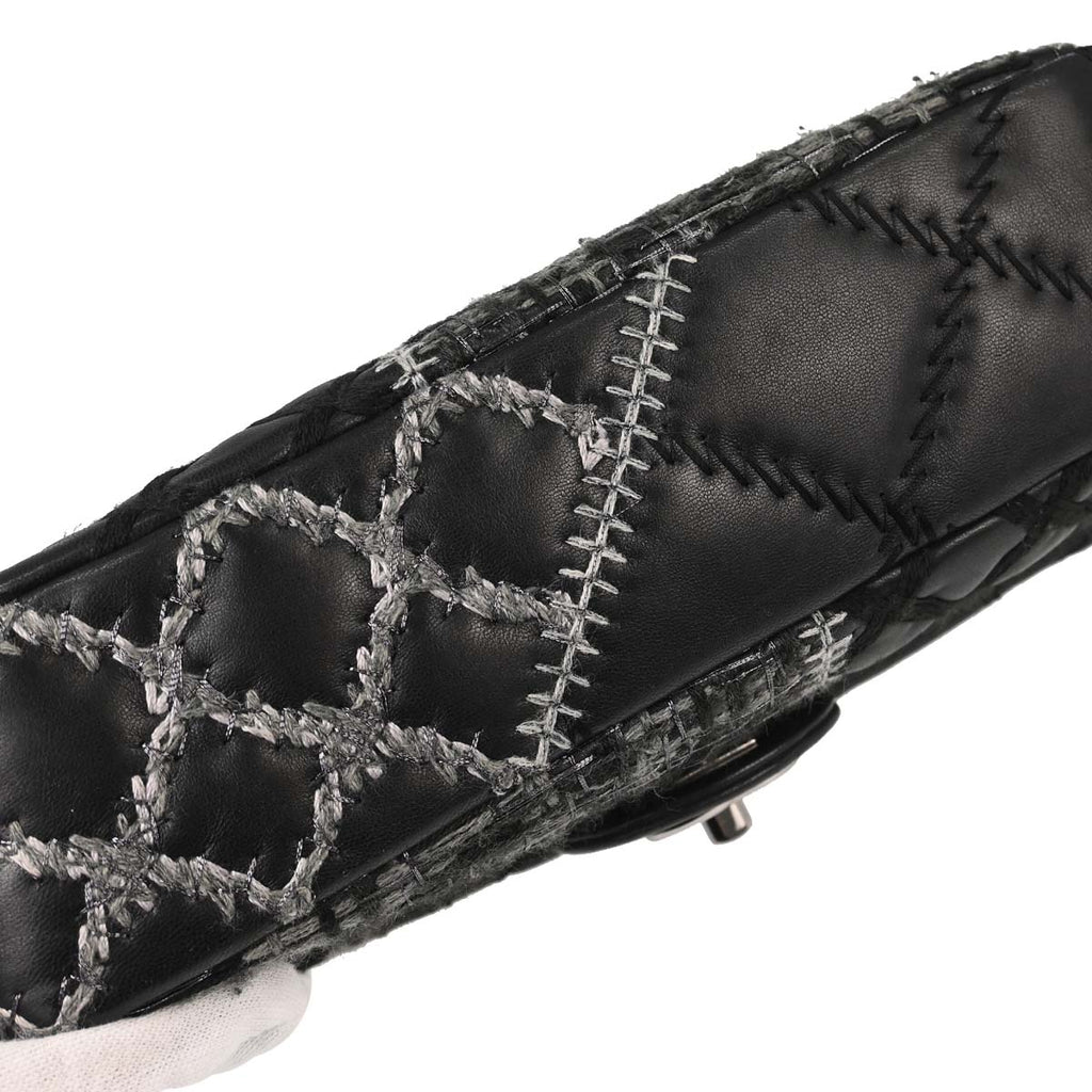 Chanel 2011 Black Tweed Lambskin Patchwork Stitch Shoulder Bag