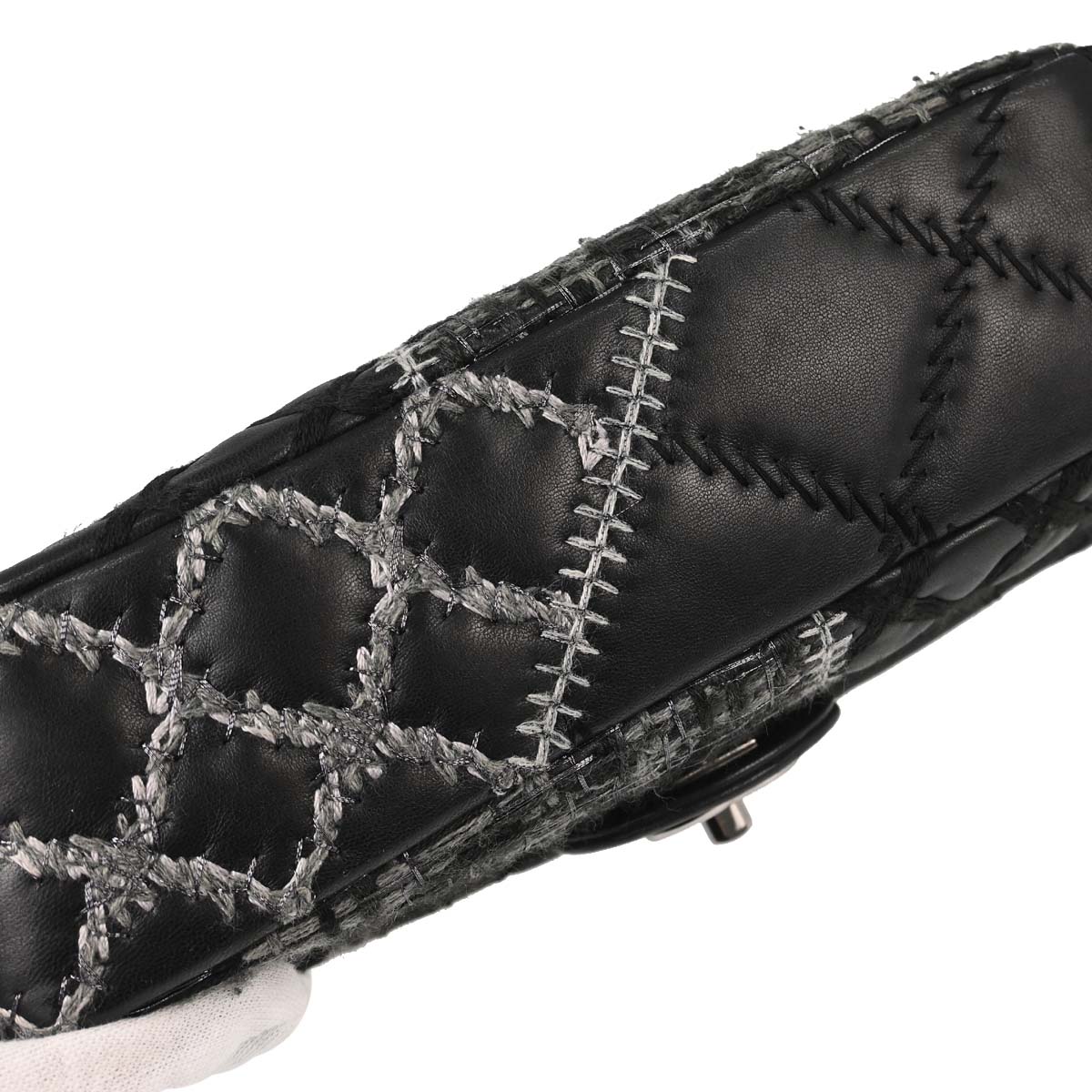 Chanel 2011 Black Tweed Lambskin Patchwork Stitch Shoulder Bag