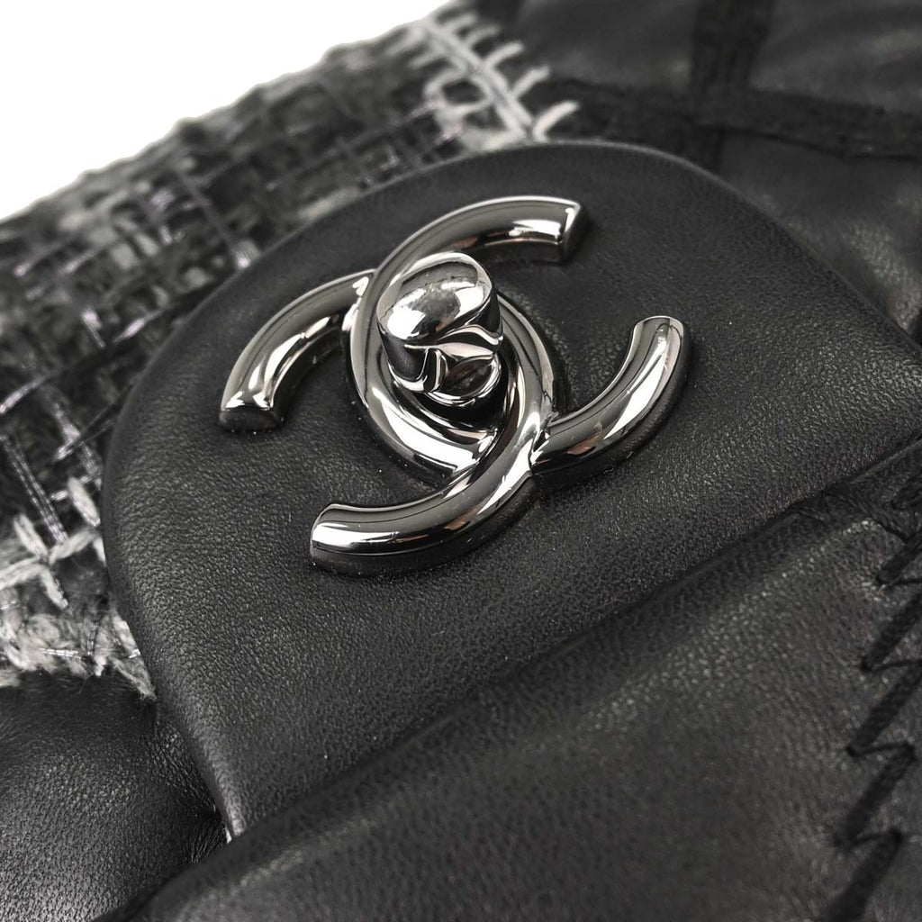 Chanel 2011 Black Tweed Lambskin Patchwork Stitch Shoulder Bag