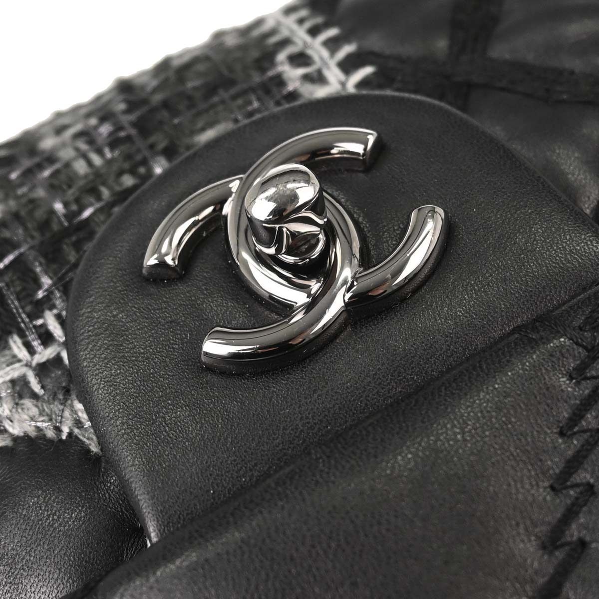 Chanel 2011 Black Tweed Lambskin Patchwork Stitch Shoulder Bag