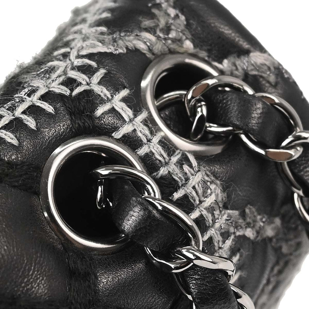 Chanel 2011 Black Tweed Lambskin Patchwork Stitch Shoulder Bag