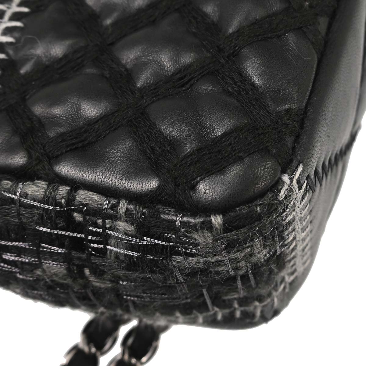 Chanel 2011 Black Tweed Lambskin Patchwork Stitch Shoulder Bag