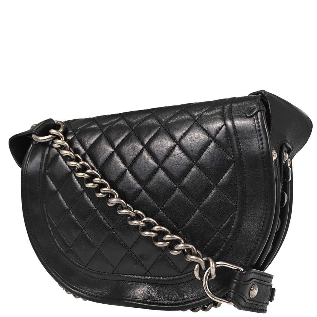 Chanel 2014 Black Calfskin Pony Hair Paris-Dallas Saddle Shoulder Bag