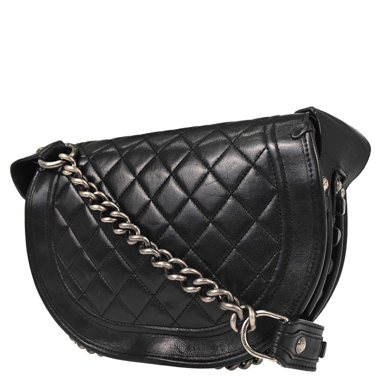 Chanel 2014 Black Calfskin Pony Hair Paris-Dallas Saddle Shoulder Bag
