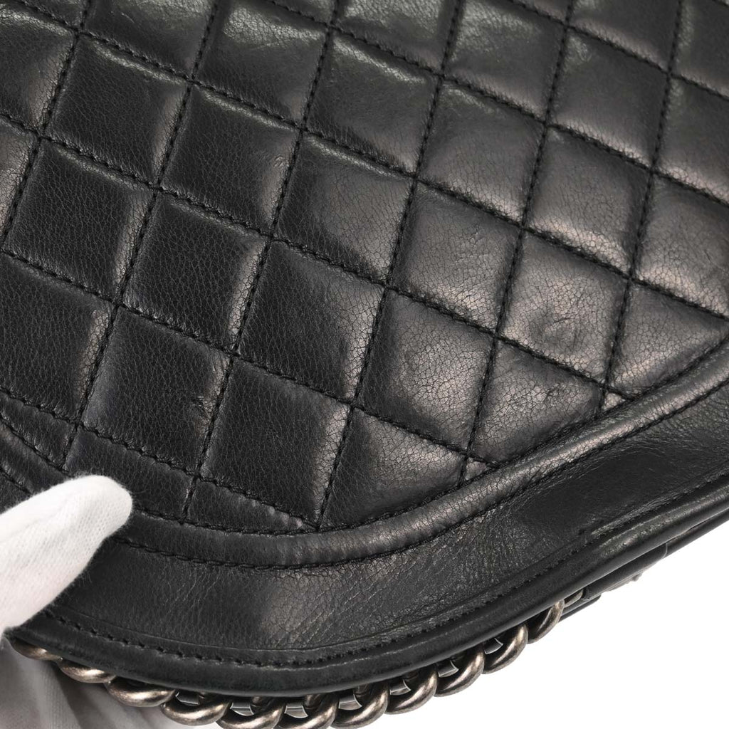 Chanel 2014 Black Calfskin Pony Hair Paris-Dallas Saddle Shoulder Bag
