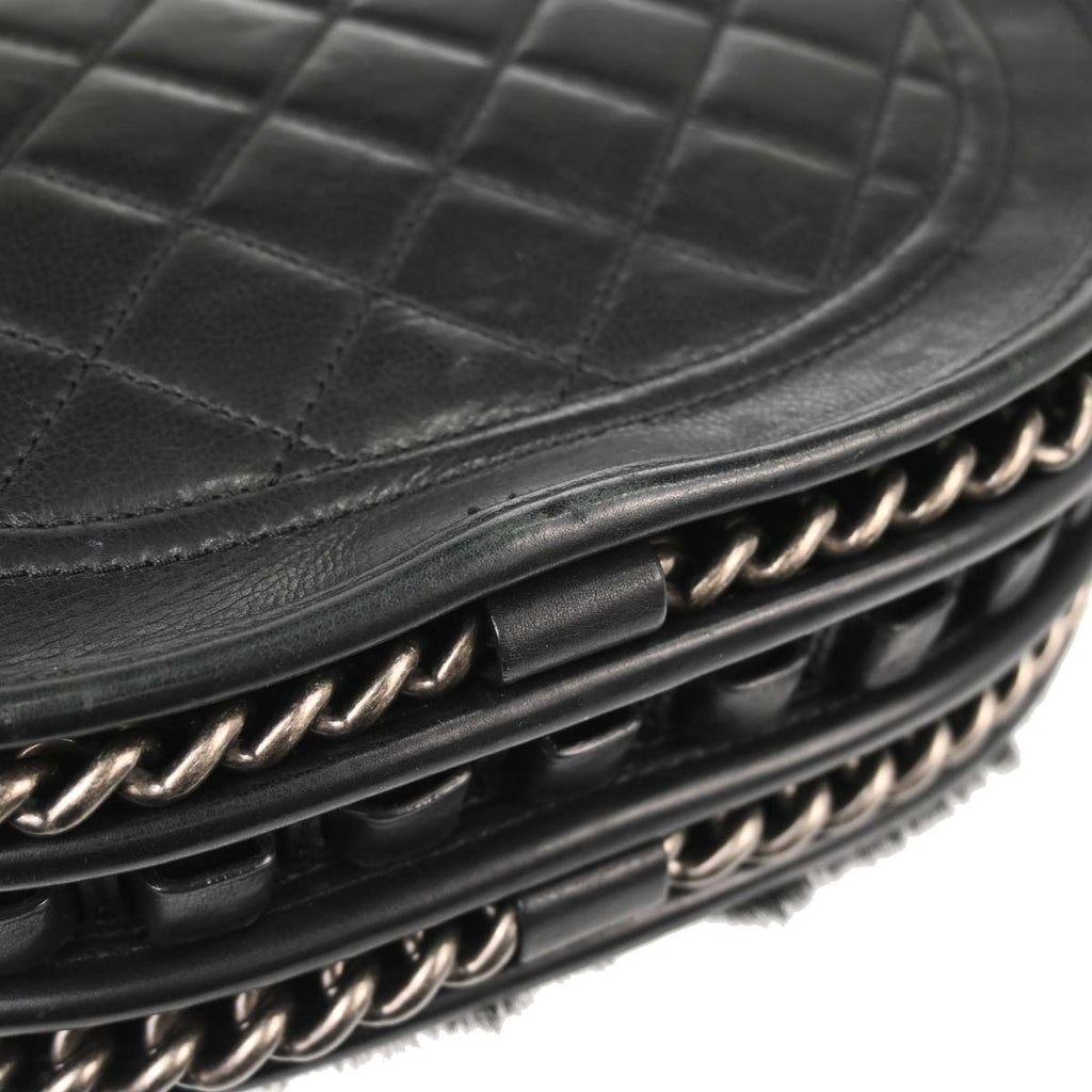 Chanel 2014 Black Calfskin Pony Hair Paris-Dallas Saddle Shoulder Bag