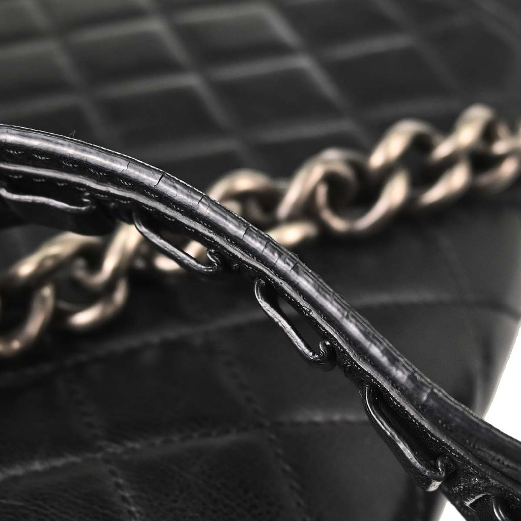 Chanel 2014 Black Calfskin Pony Hair Paris-Dallas Saddle Shoulder Bag