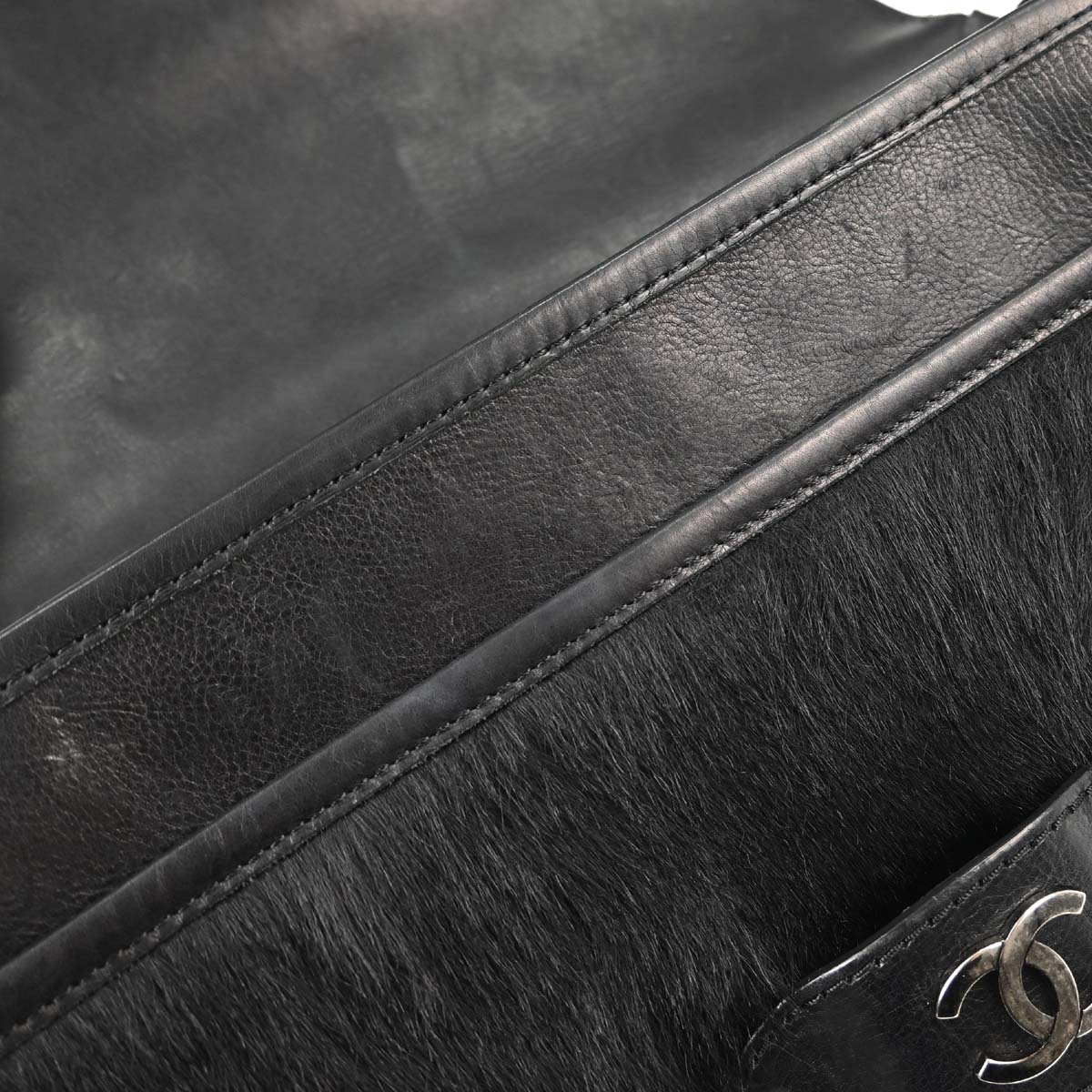 Chanel 2014 Black Calfskin Pony Hair Paris-Dallas Saddle Shoulder Bag