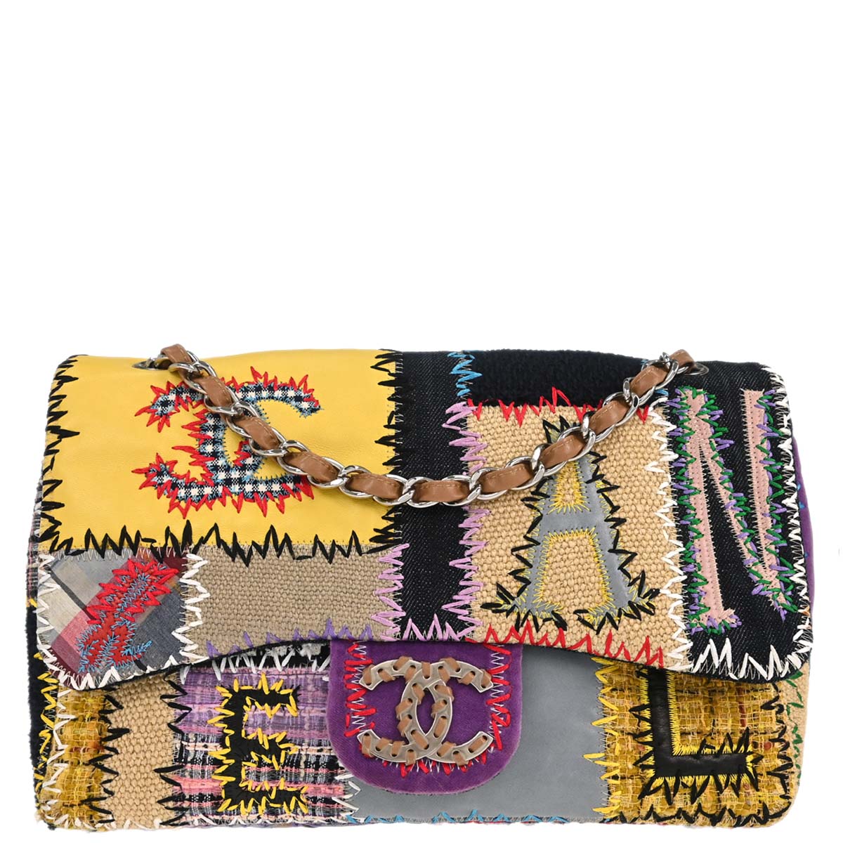 Chanel 2010-2011 Beige Tweed Patchwork Shoulder Bag