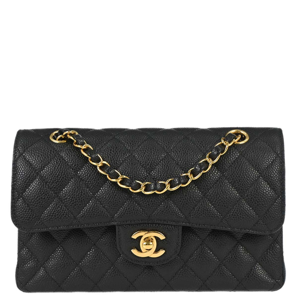 Chanel 2019 Black Caviar Skin Small Classic Double Flap Shoulder Bag