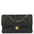 Chanel 2019 Black Caviar Skin Small Classic Double Flap Shoulder Bag