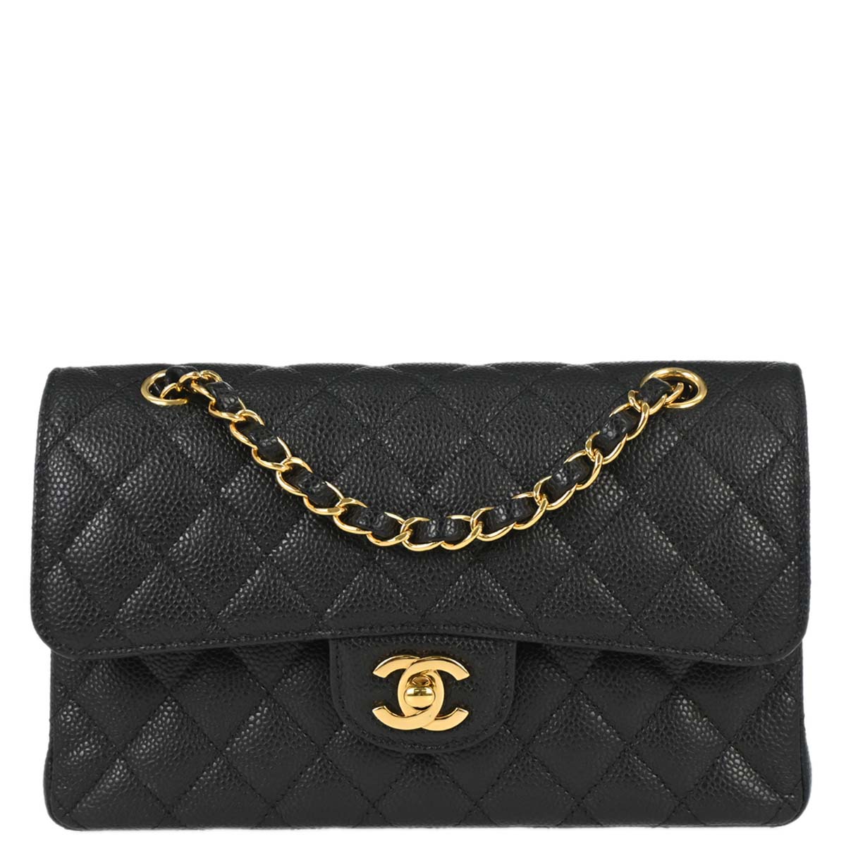 Chanel 2019 Black Caviar Skin Small Classic Double Flap Shoulder Bag