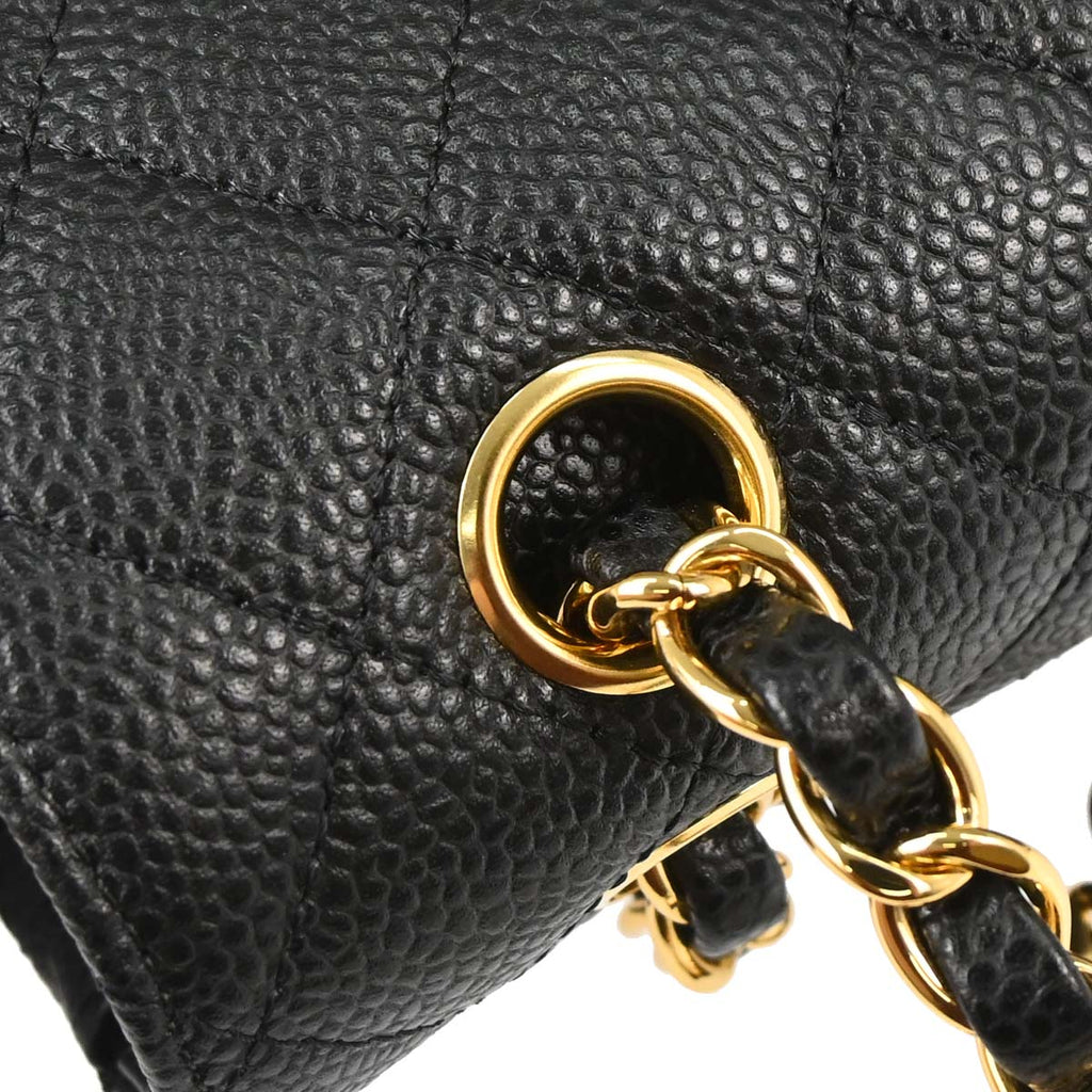 Chanel 2019 Black Caviar Skin Small Classic Double Flap Shoulder Bag