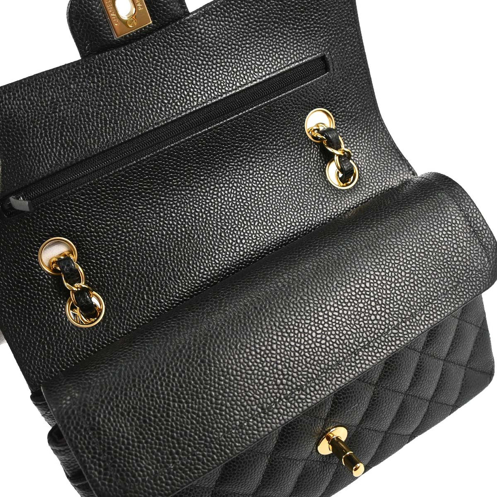 Chanel 2019 Black Caviar Skin Small Classic Double Flap Shoulder Bag
