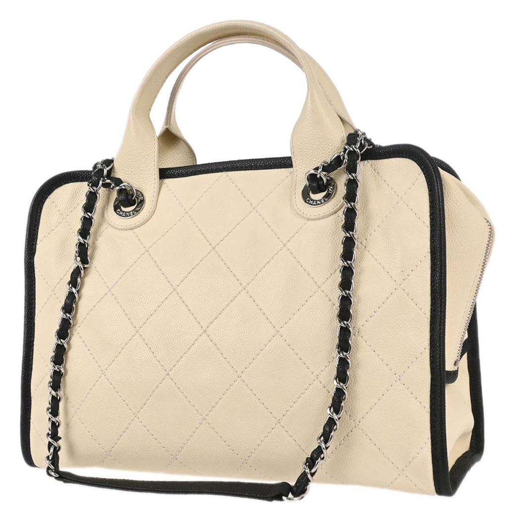 Chanel 2014-2015 Ivory Calfskin Deauville Bowling Bag 2way Shoulder Handbag