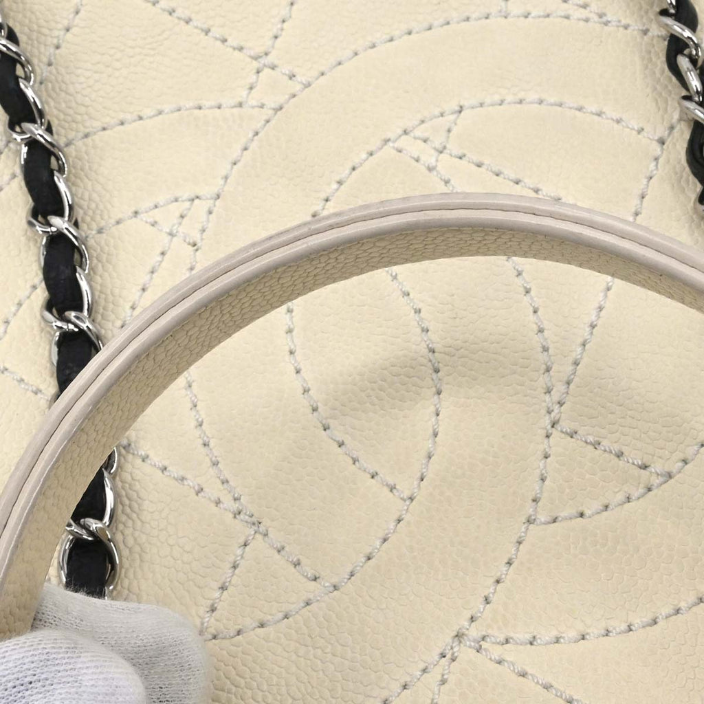 Chanel 2014-2015 Ivory Calfskin Deauville Bowling Bag 2way Shoulder Handbag