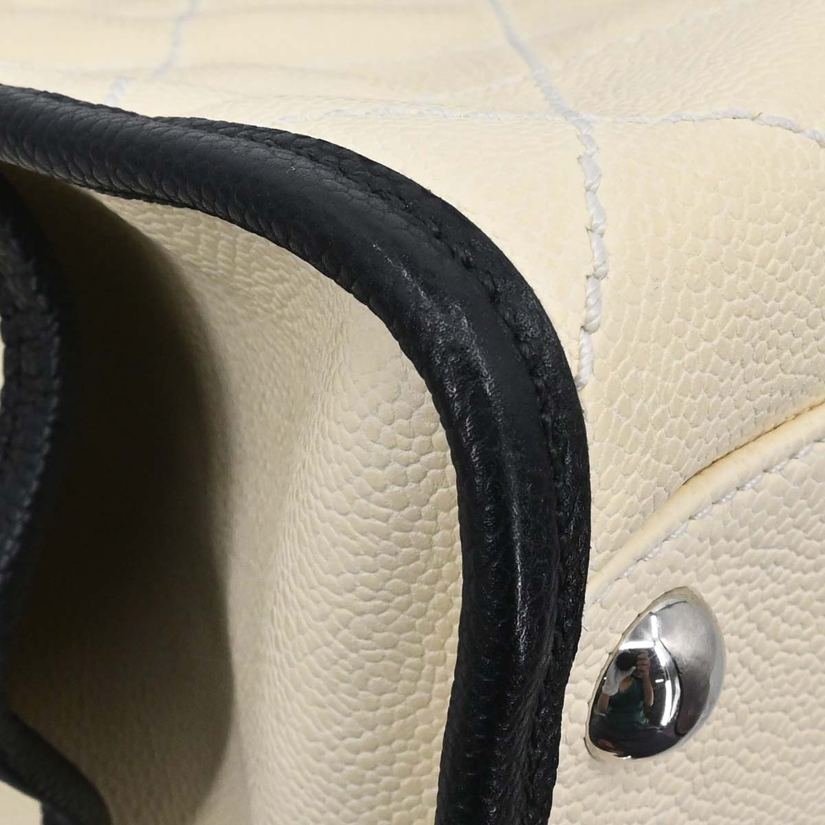 Chanel 2014-2015 Ivory Calfskin Deauville Bowling Bag 2way Shoulder Handbag