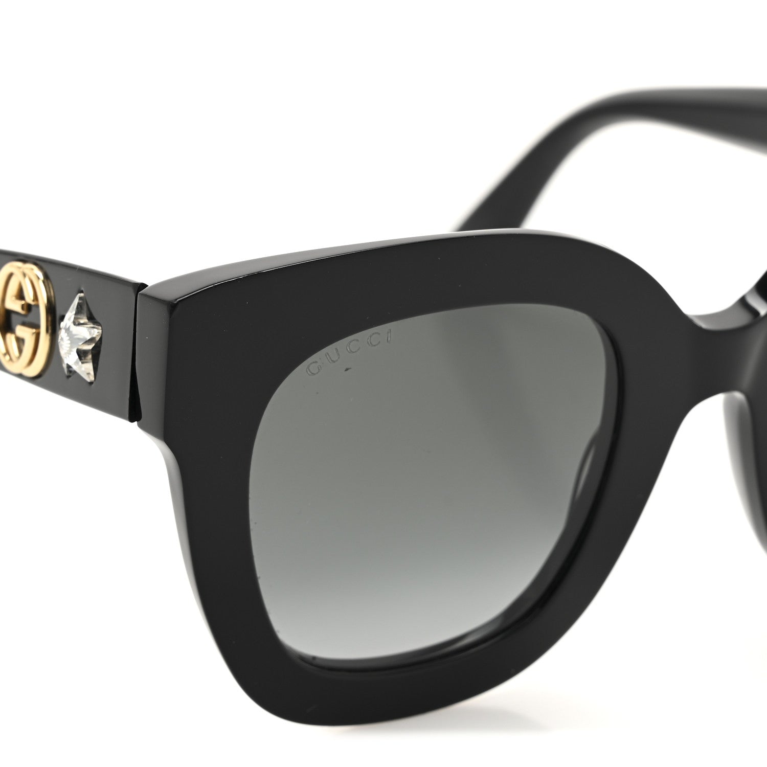 Gucci Acetate Crystal Star Round Frame Sunglasses GG0208S Black