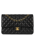 Chanel 2018-2019 Black Lambskin Medium Classic Double Flap Shoulder Bag