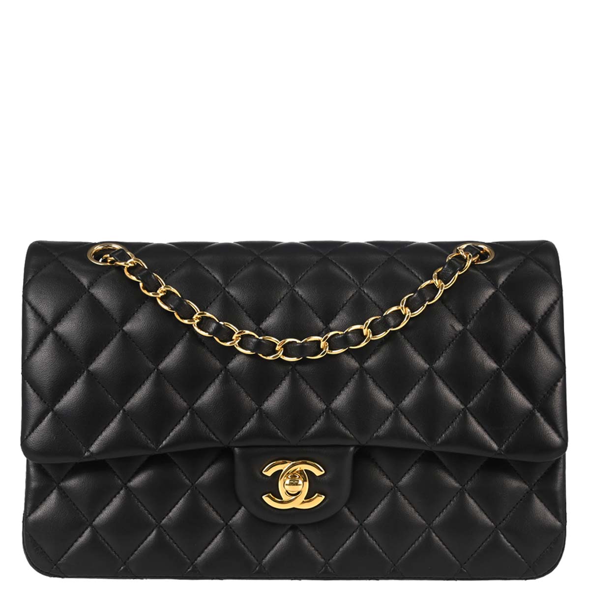 Chanel 2018-2019 Black Lambskin Medium Classic Double Flap Shoulder Bag