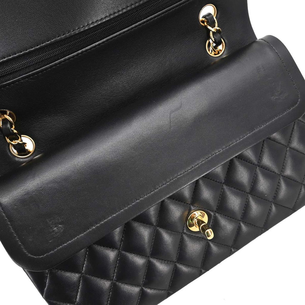 Chanel 2018-2019 Black Lambskin Medium Classic Double Flap Shoulder Bag