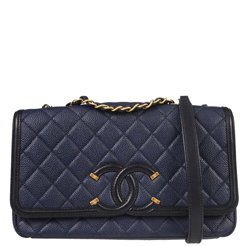 Chanel Navy Caviar Skin Filigree Flap Bag Shoulder Bag