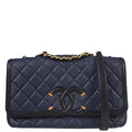 Chanel Navy Caviar Skin Filigree Flap Bag Shoulder Bag