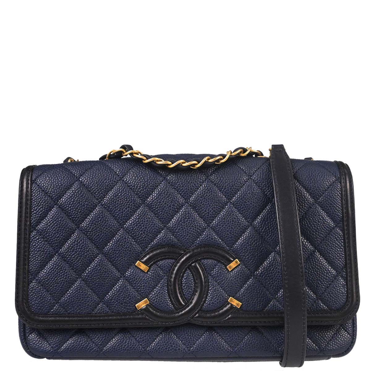 Chanel Navy Caviar Skin Filigree Flap Bag Shoulder Bag
