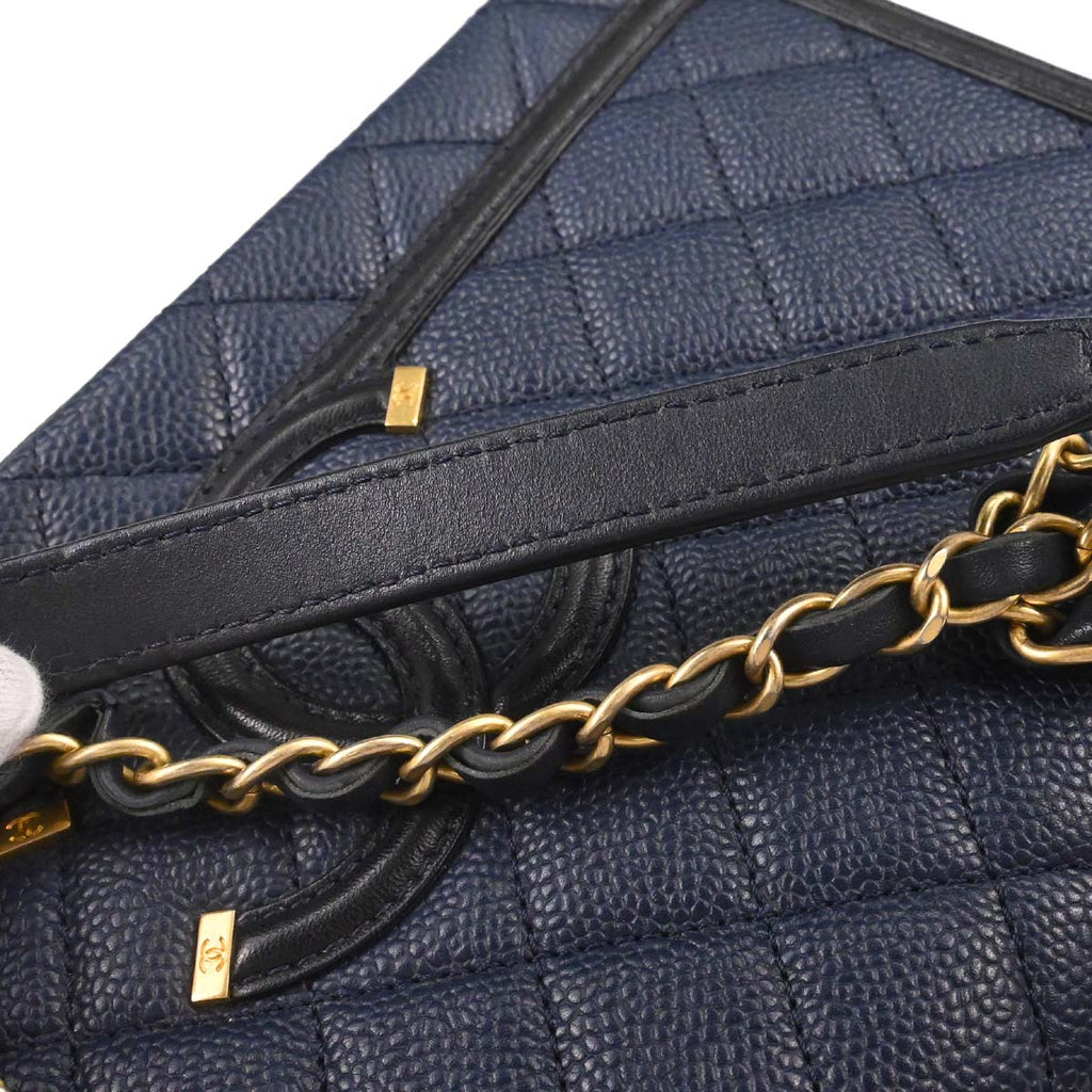 Chanel Navy Caviar Skin Filigree Flap Bag Shoulder Bag