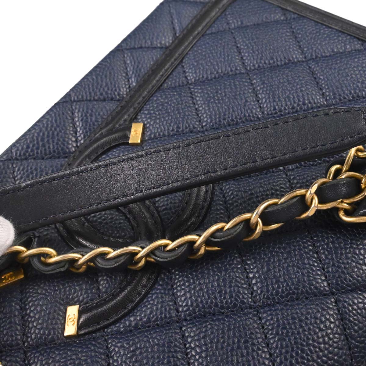Chanel Navy Caviar Skin Filigree Flap Bag Shoulder Bag