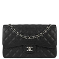 Chanel 2016-2017 Black Caviar Skin Jumbo Classic Double Flap Shoulder Bag