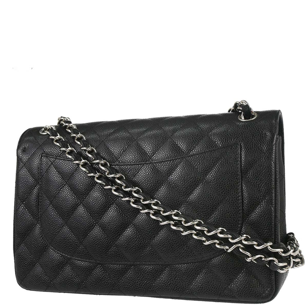 Chanel 2016-2017 Black Caviar Skin Jumbo Classic Double Flap Shoulder Bag