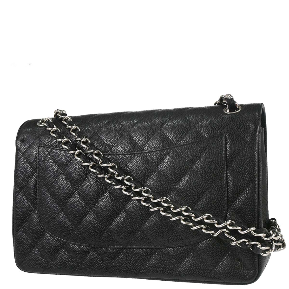 Chanel 2016-2017 Black Caviar Skin Jumbo Classic Double Flap Shoulder Bag