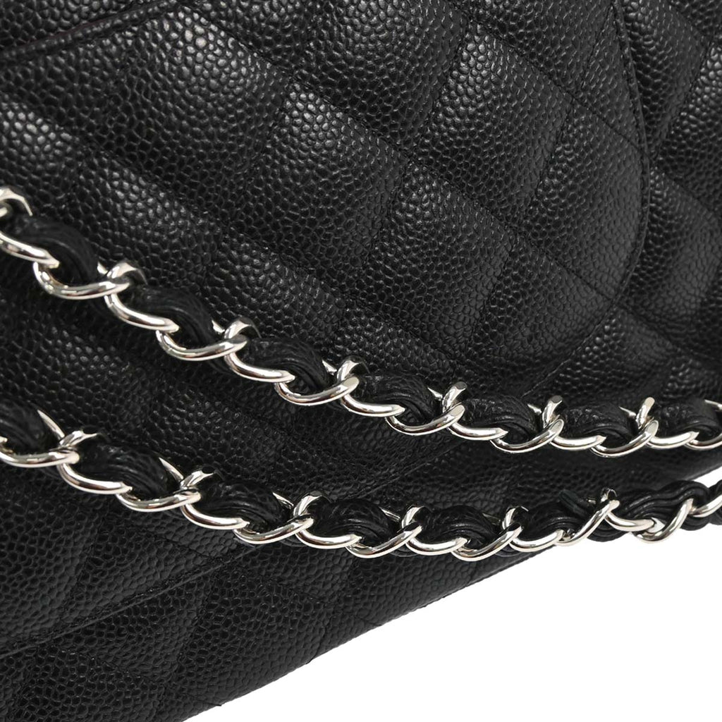 Chanel 2016-2017 Black Caviar Skin Jumbo Classic Double Flap Shoulder Bag