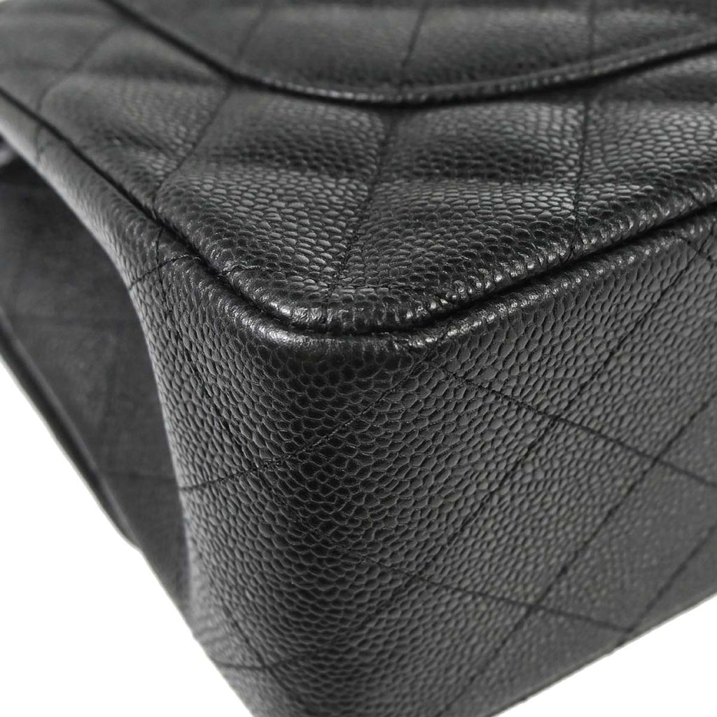 Chanel 2016-2017 Black Caviar Skin Jumbo Classic Double Flap Shoulder Bag