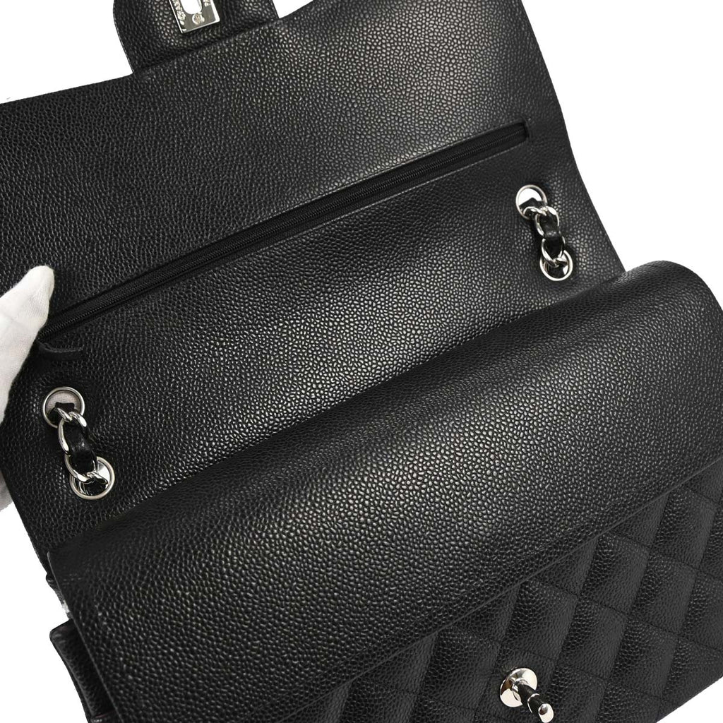 Chanel 2016-2017 Black Caviar Skin Jumbo Classic Double Flap Shoulder Bag