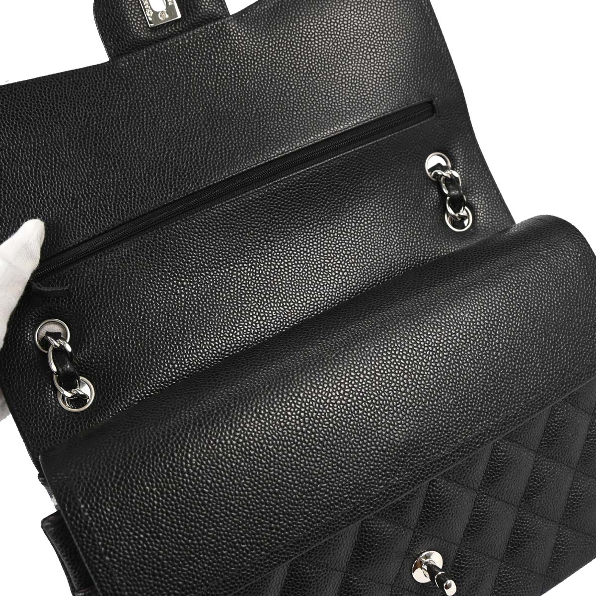 Chanel 2016-2017 Black Caviar Skin Jumbo Classic Double Flap Shoulder Bag