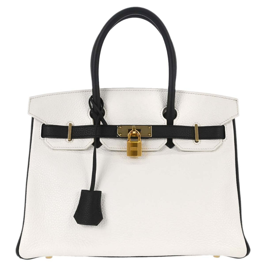Hermes 2017 White Black Togo Birkin 30 Handbag