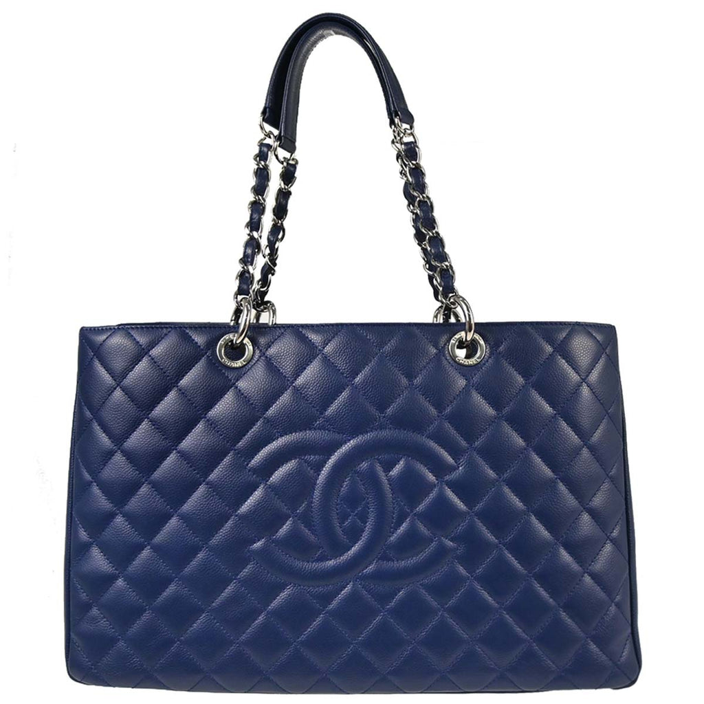Chanel 2011 Navy Caviar Skin Grand Shopping Tote GST XL Chain Handbag