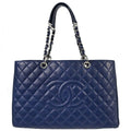 Chanel 2011 Navy Caviar Skin Grand Shopping Tote GST XL Chain Handbag