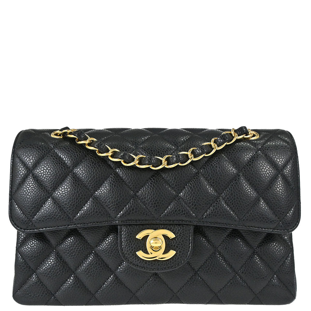 Chanel 2019 Black Caviar Skin Small Classic Double Flap Shoulder Bag