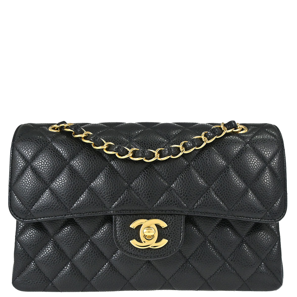 Chanel 2019 Black Caviar Skin Small Classic Double Flap Shoulder Bag