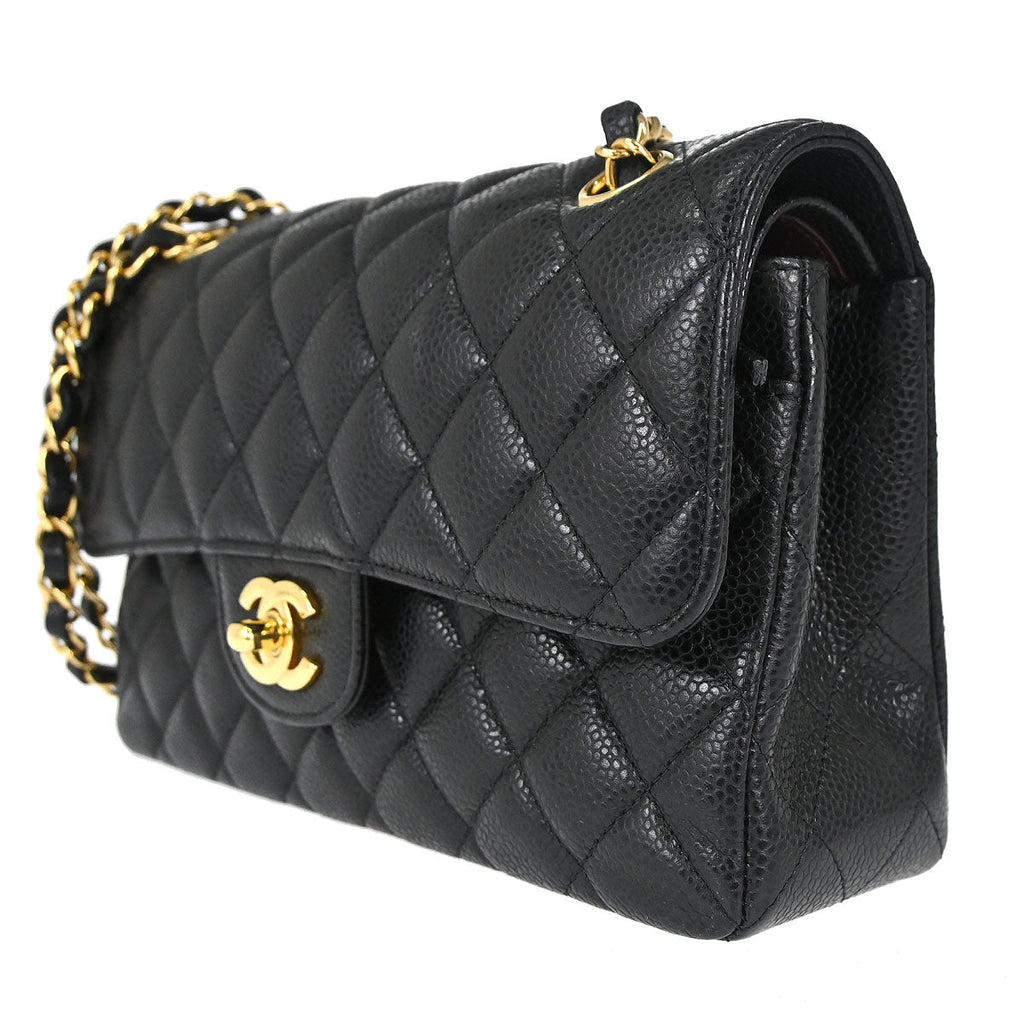 Chanel 2019 Black Caviar Skin Small Classic Double Flap Shoulder Bag