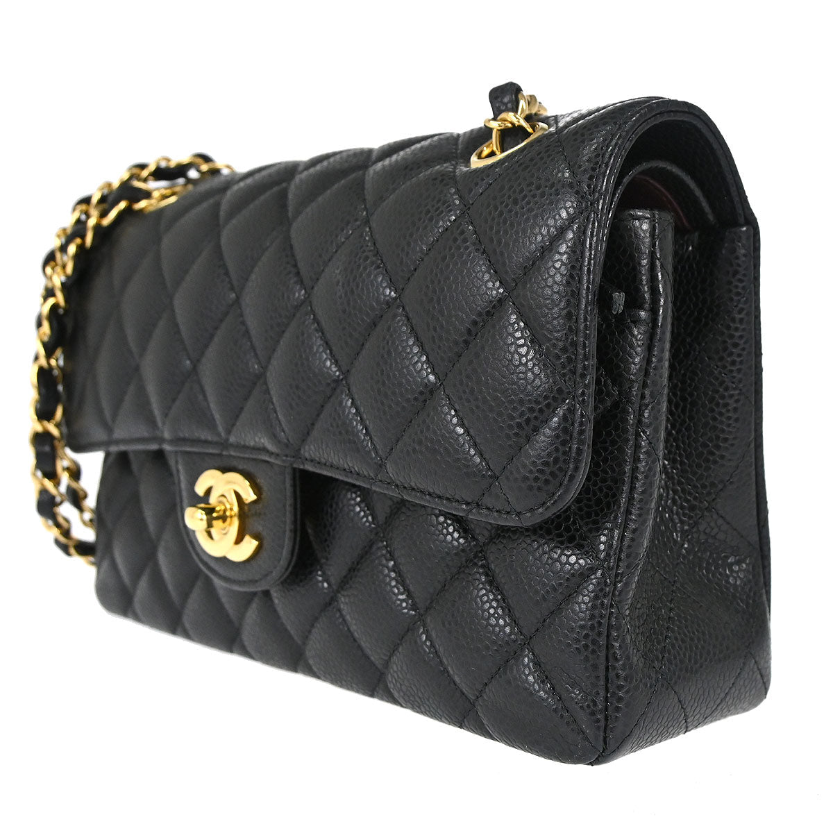 Chanel 2019 Black Caviar Skin Small Classic Double Flap Shoulder Bag