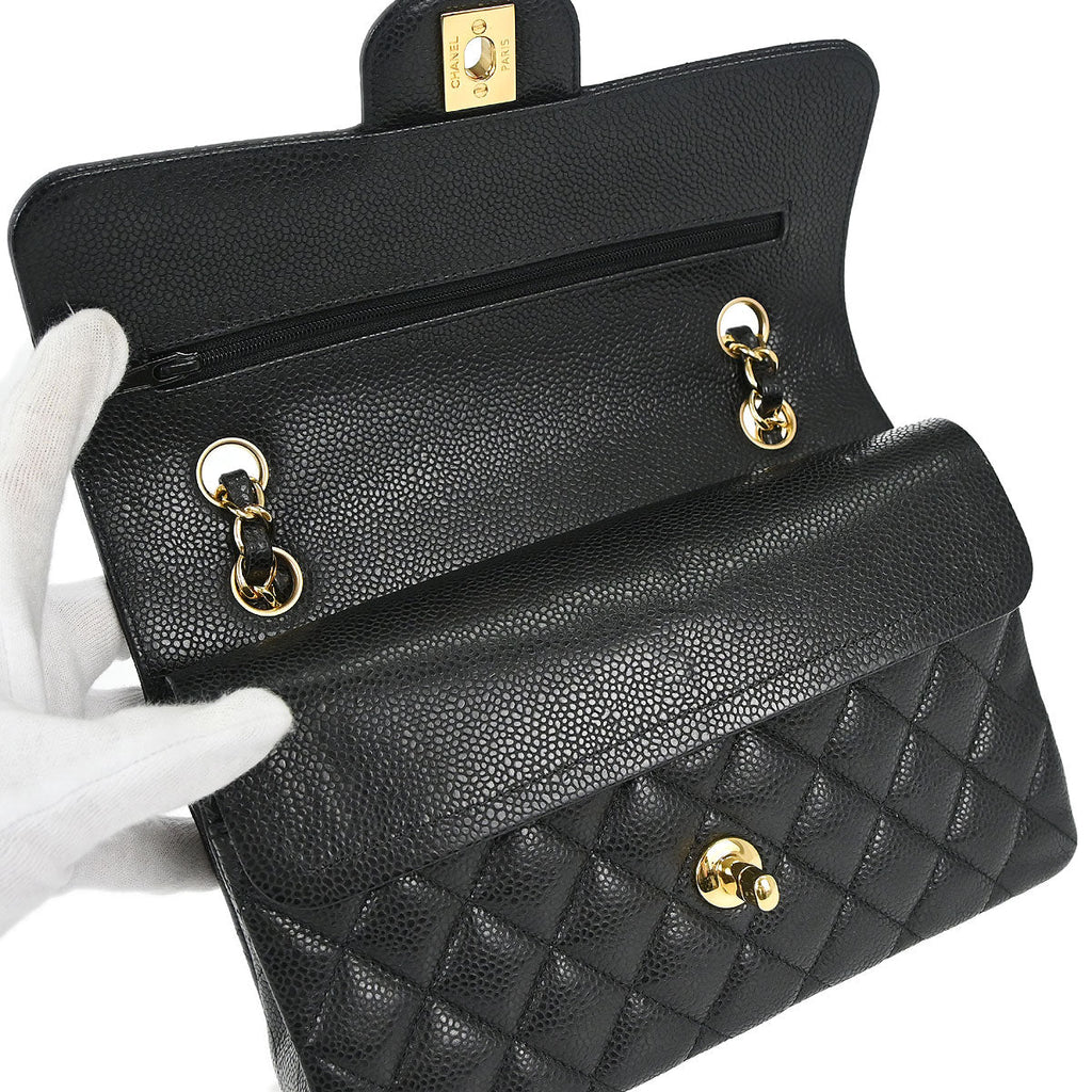 Chanel 2019 Black Caviar Skin Small Classic Double Flap Shoulder Bag