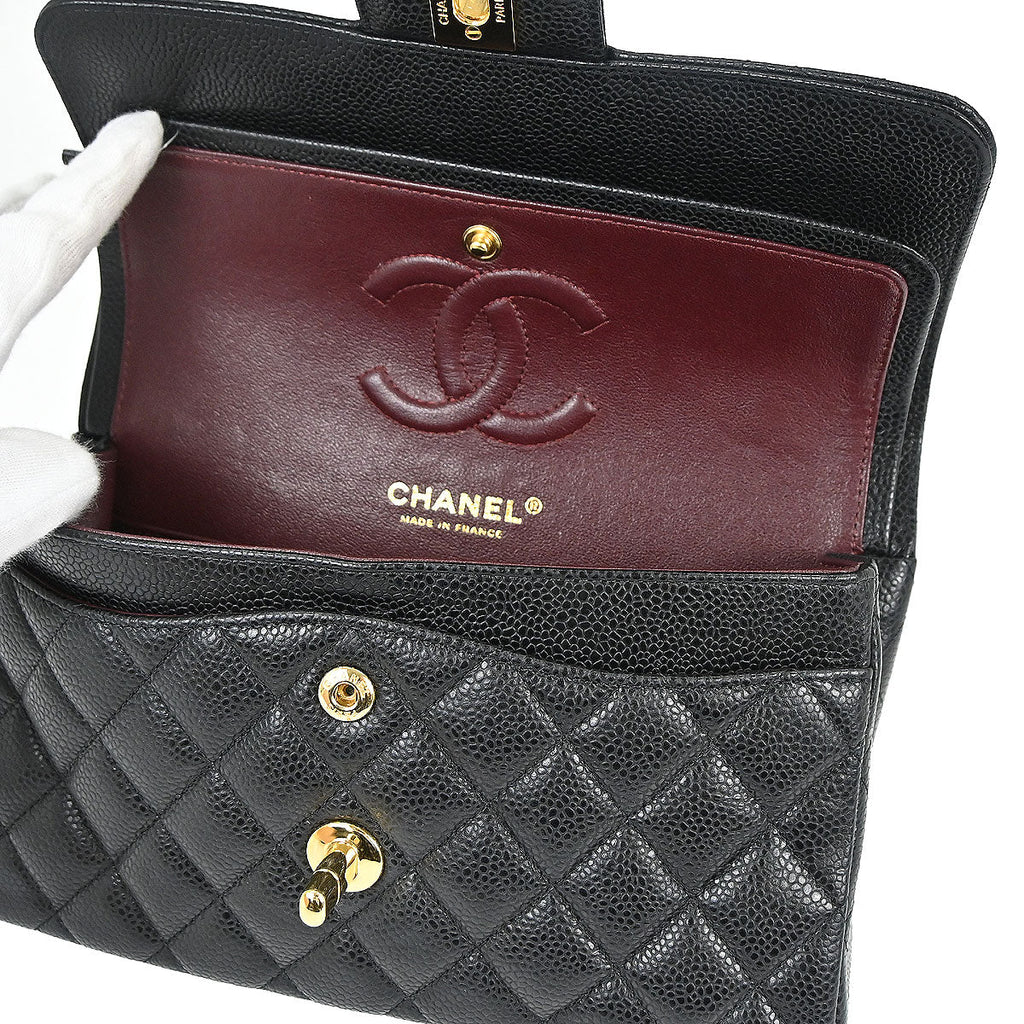 Chanel 2019 Black Caviar Skin Small Classic Double Flap Shoulder Bag